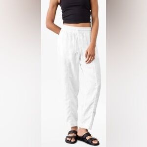 Athleta White Linen Drawstring Pants High Rise Ankle pants Size X Large